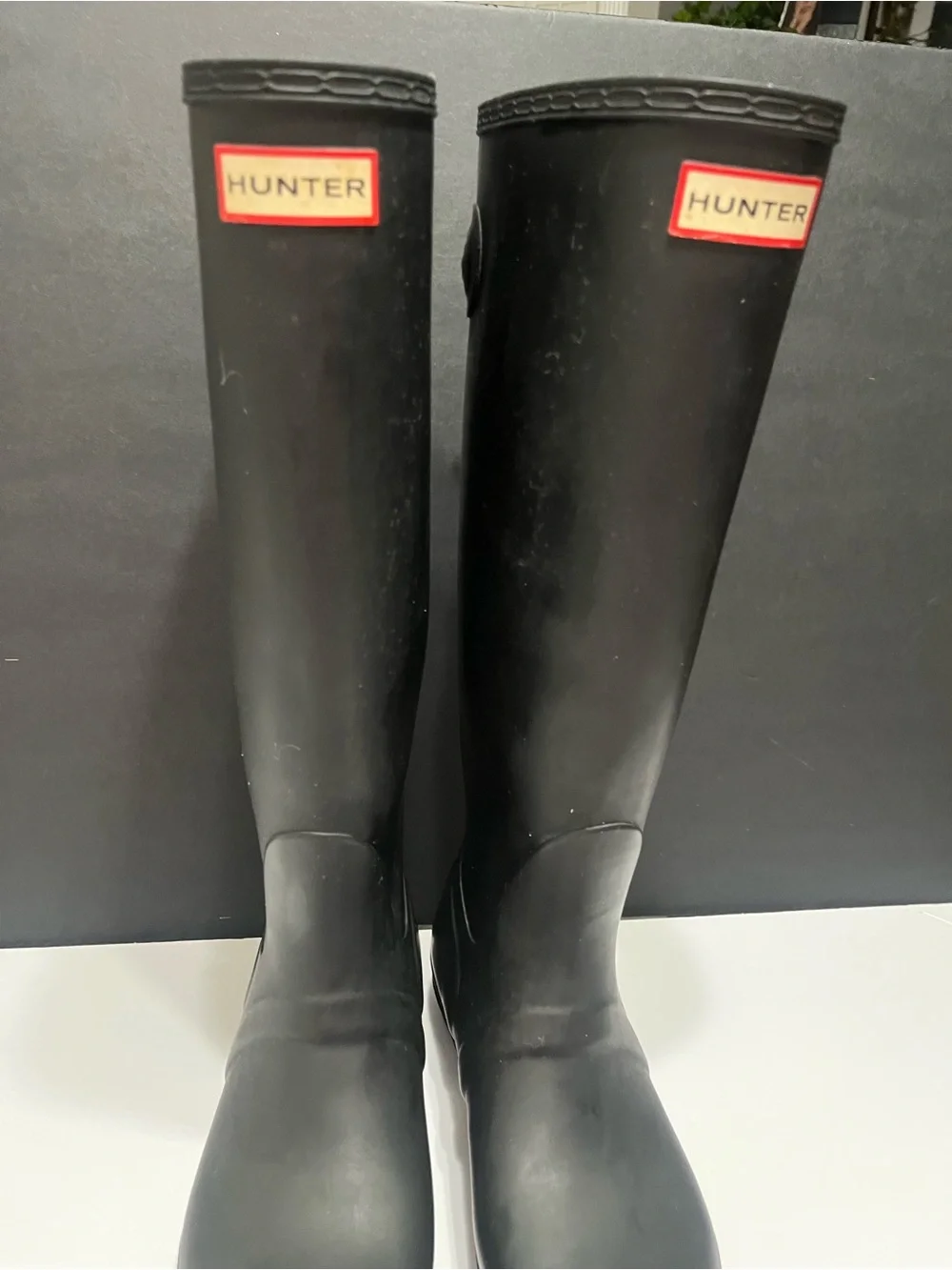 Hunter Black Tall Gloss Rain Boots with Red Logo